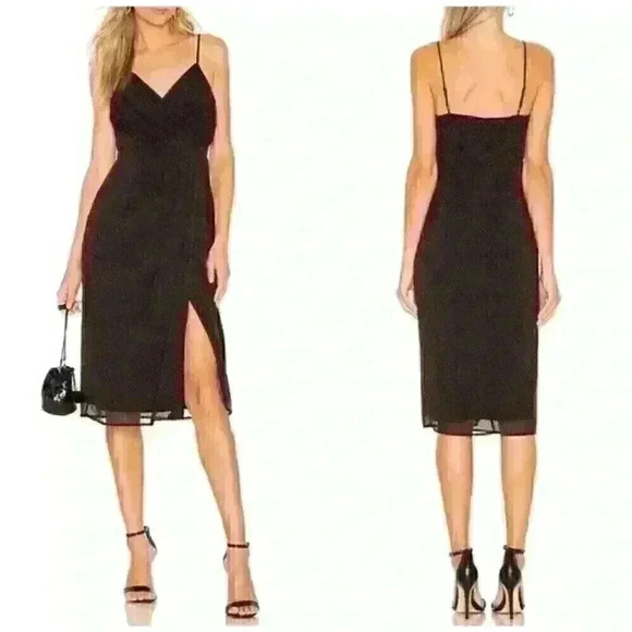 NBD Dresses & Skirts - NBD Averie Polka Dot Midi Wrap Dress Black Sz Small NWT